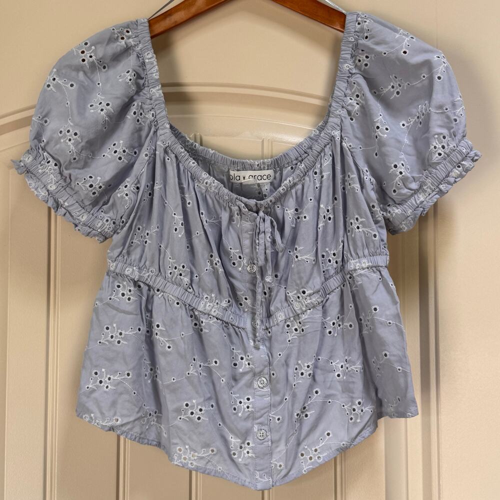 Lola Grace Eyelet Fairy Milkmaid Coquette Off-The-Shoulder Preppy Cutesy Size L